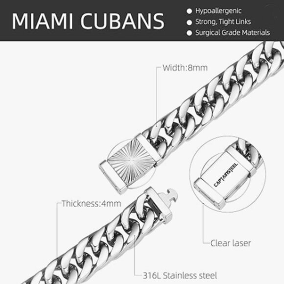 925 Sterling Silver Plated Stainless Steel 9mm Cuban Link Unique Closure - Picture 10 of 10